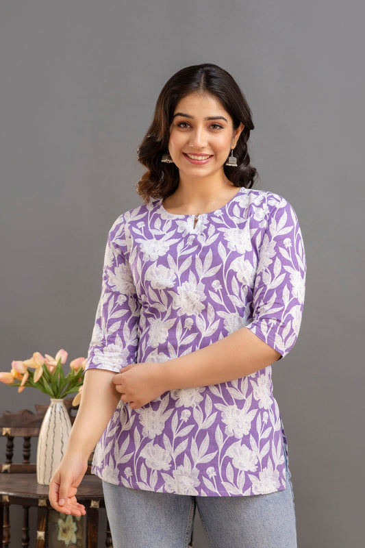 Big Flower Purple Short Kurta